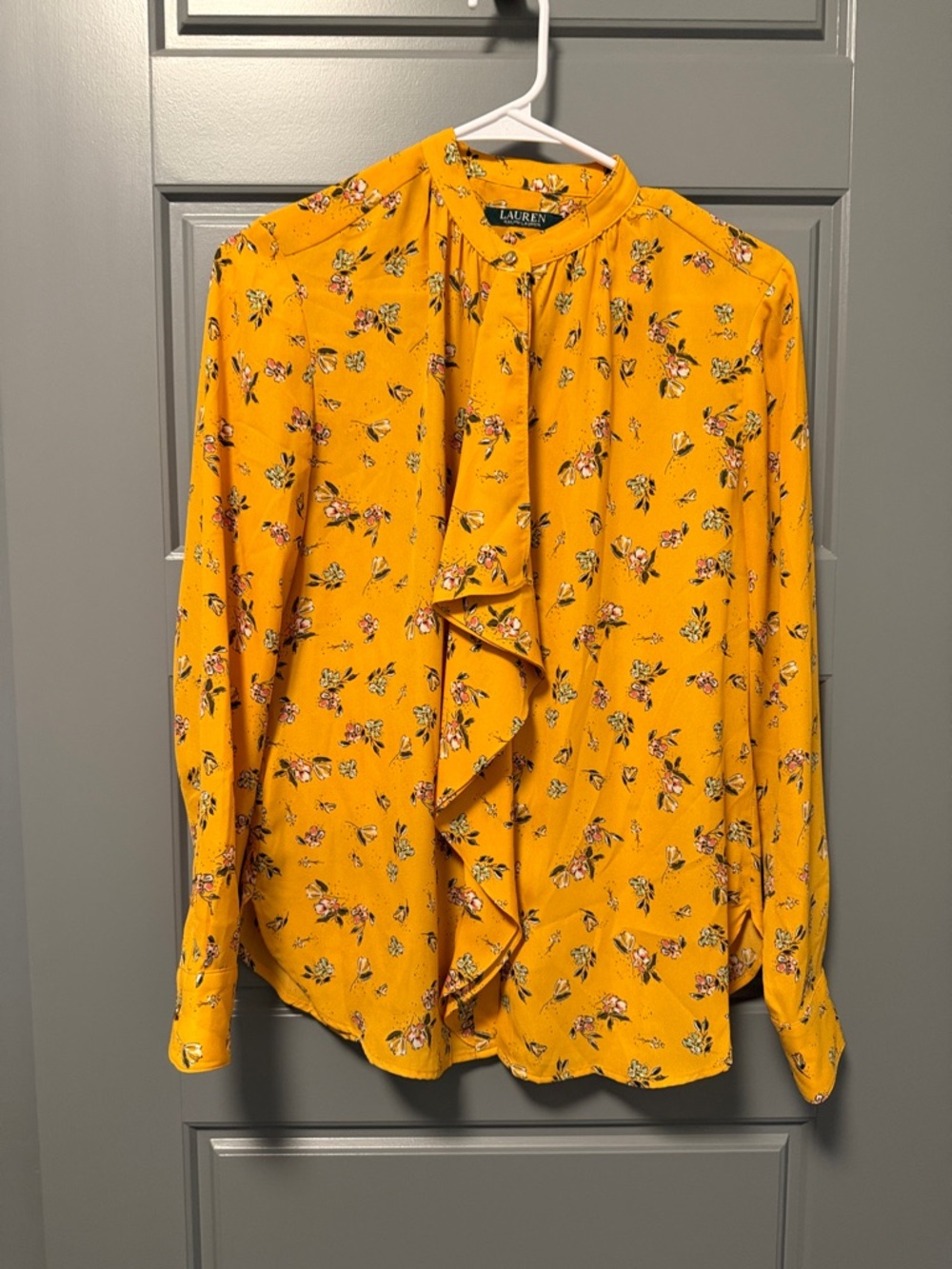 Lauren Ralph Lauren Mustard Floral Ruffle-Front Blouse
